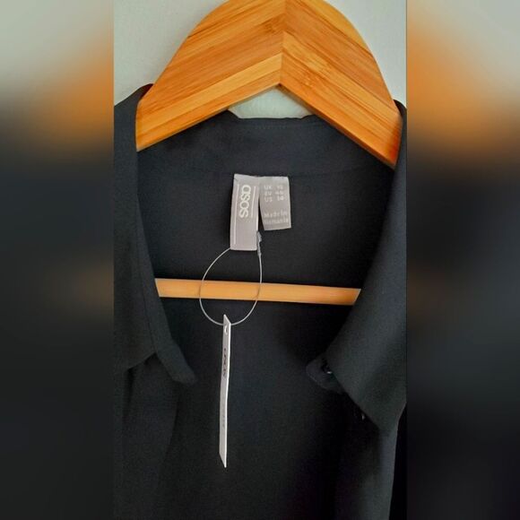 ASOS NWT Curve sheer black button up collard long sleeve blouse size US 14 - Picture 2 of 6